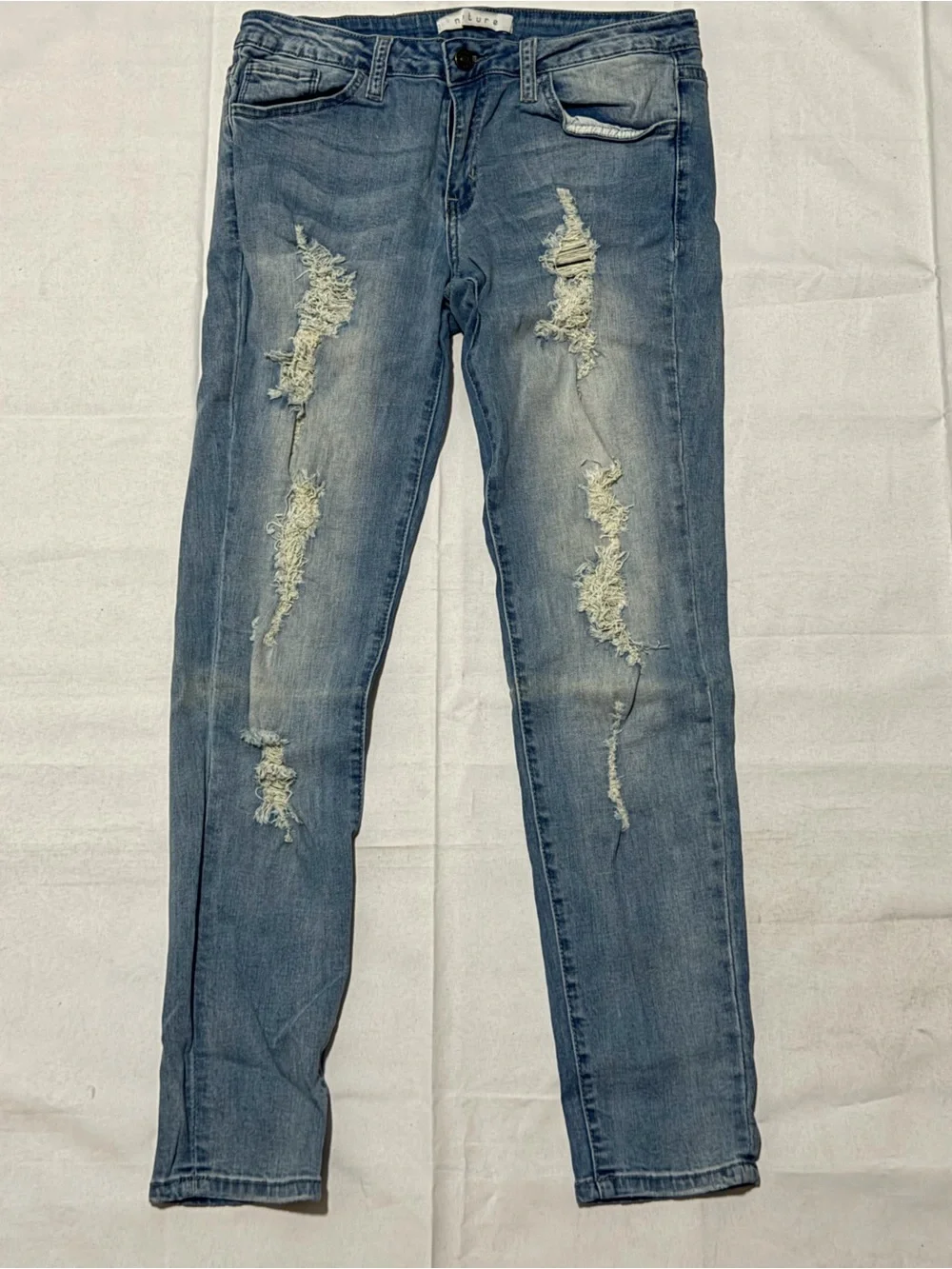 Men's Skinny Distressed Jeans in Light Blue